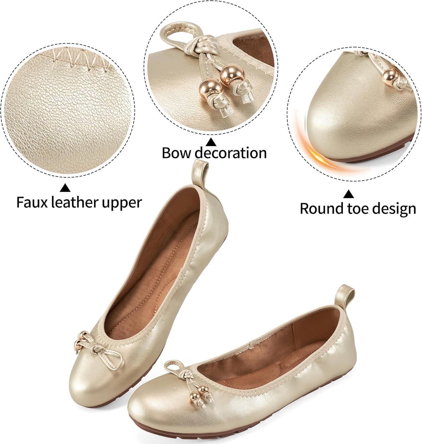 image:imageCasual Womens Ballet Flats SlipOn Design amp Cushioned Comfort for Daily Work Quiet PU Soles amp Round Toe for Confidence in Office Working WomenGold