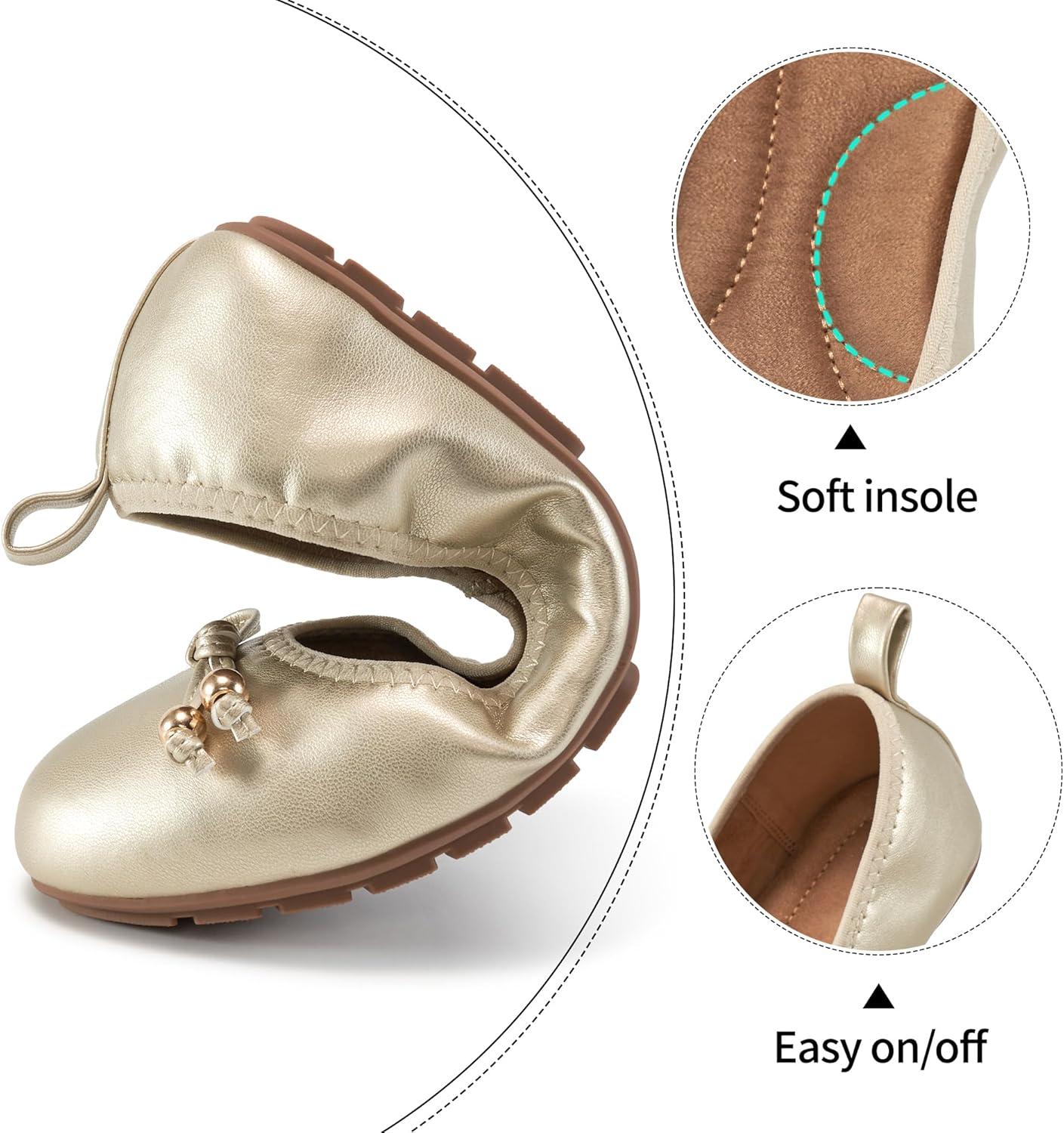 image:imageCasual Womens Ballet Flats SlipOn Design amp Cushioned Comfort for Daily Work Quiet PU Soles amp Round Toe for Confidence in Office Working WomenGold