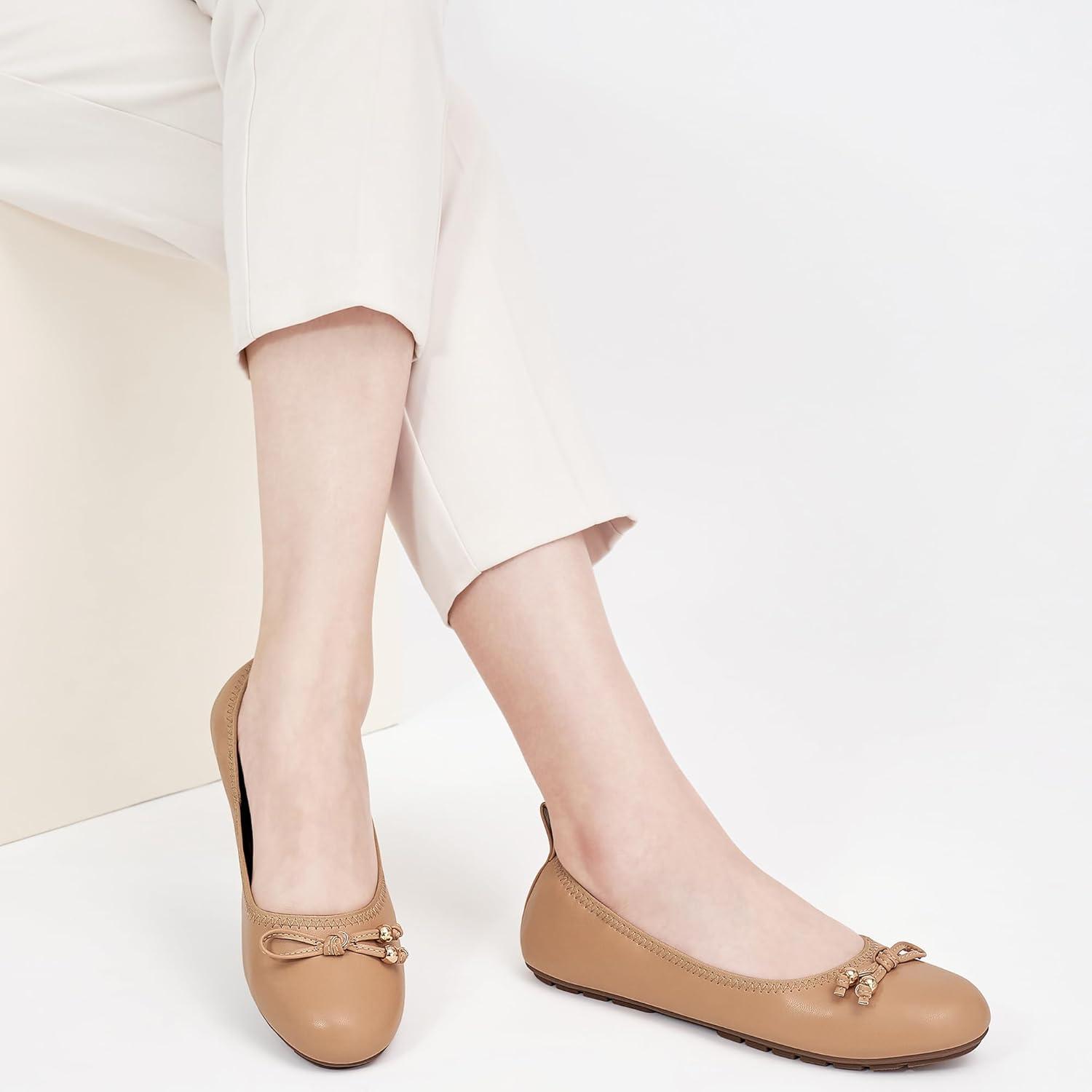 image:imageCasual Womens Ballet Flats SlipOn Design amp Cushioned Comfort for Daily Work Quiet PU Soles amp Round Toe for Confidence in Office Working WomenNude