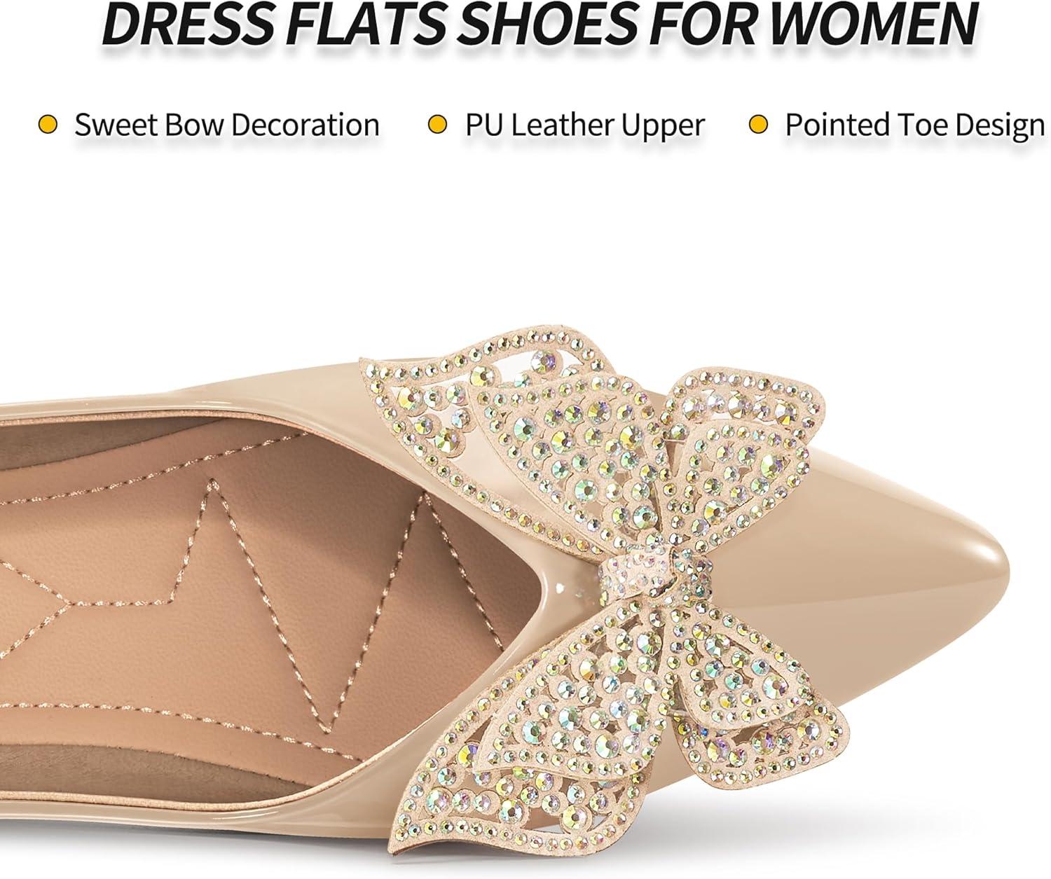 image:imageDressy Flats for Women Wedding Pointed Toe Comfortable Bowknot Womens Flats Slip On Casual Ladies ShoesApricot
