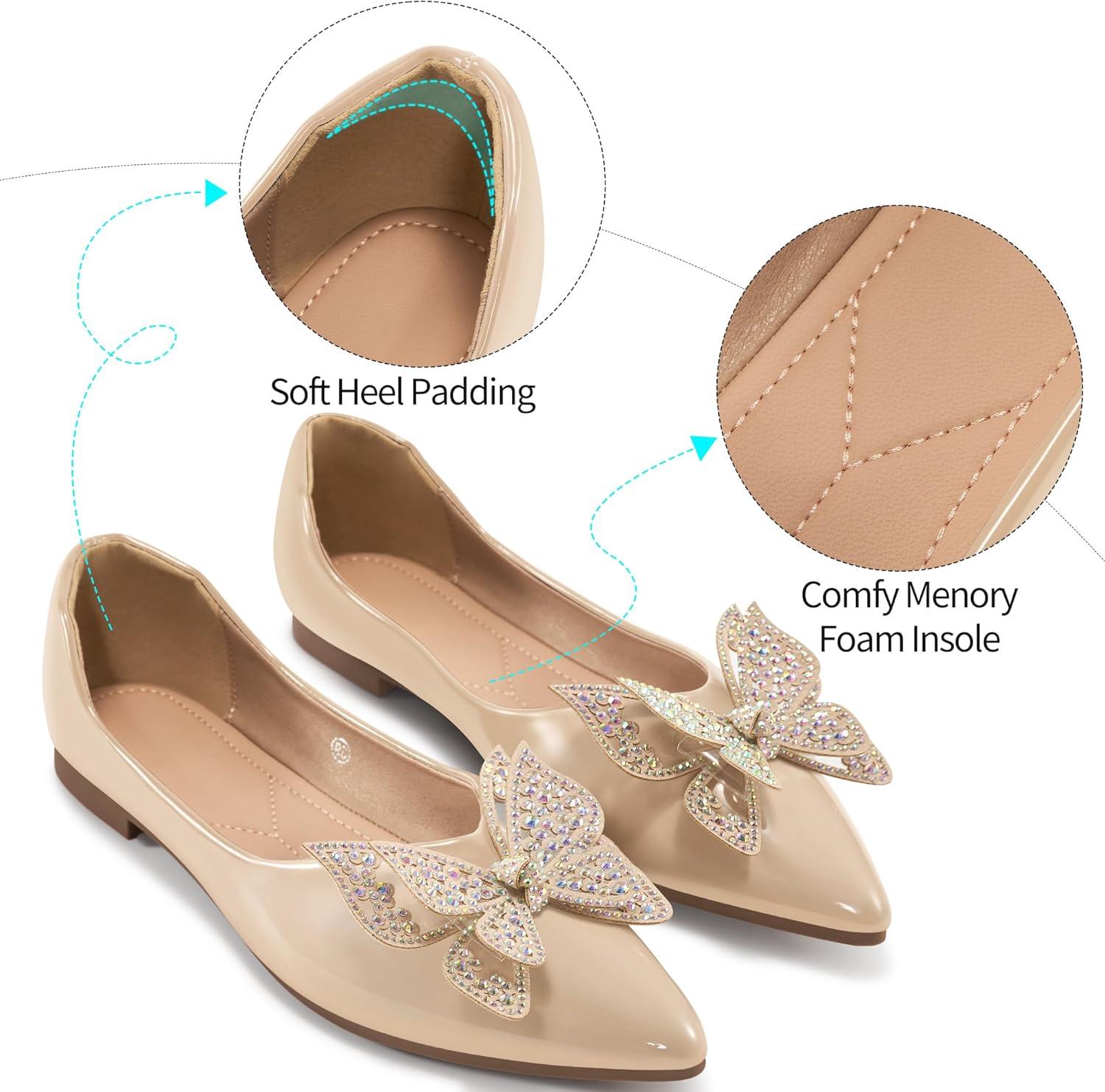 image:imageDressy Flats for Women Wedding Pointed Toe Comfortable Bowknot Womens Flats Slip On Casual Ladies ShoesApricot