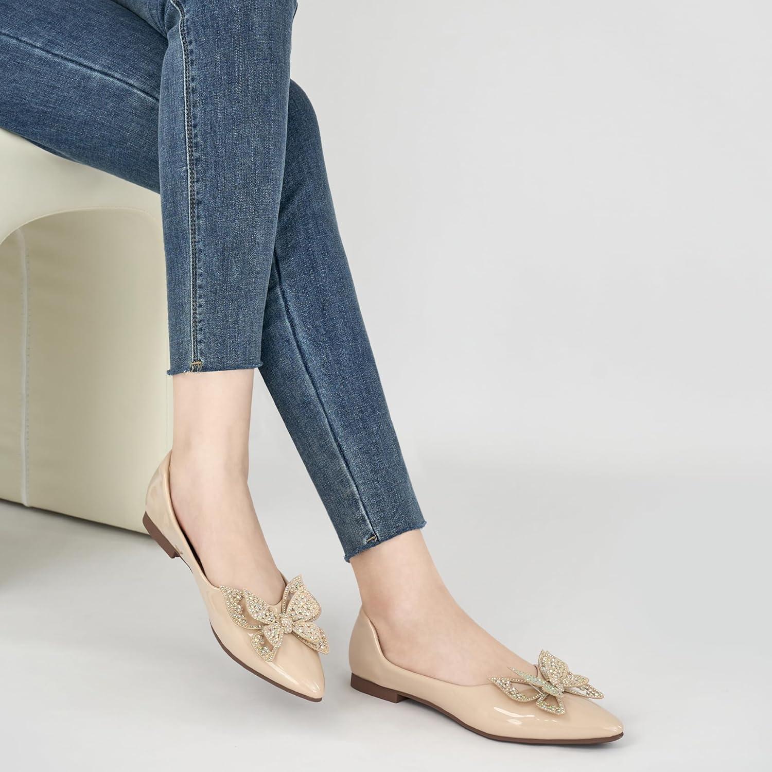 image:imageDressy Flats for Women Wedding Pointed Toe Comfortable Bowknot Womens Flats Slip On Casual Ladies ShoesApricot