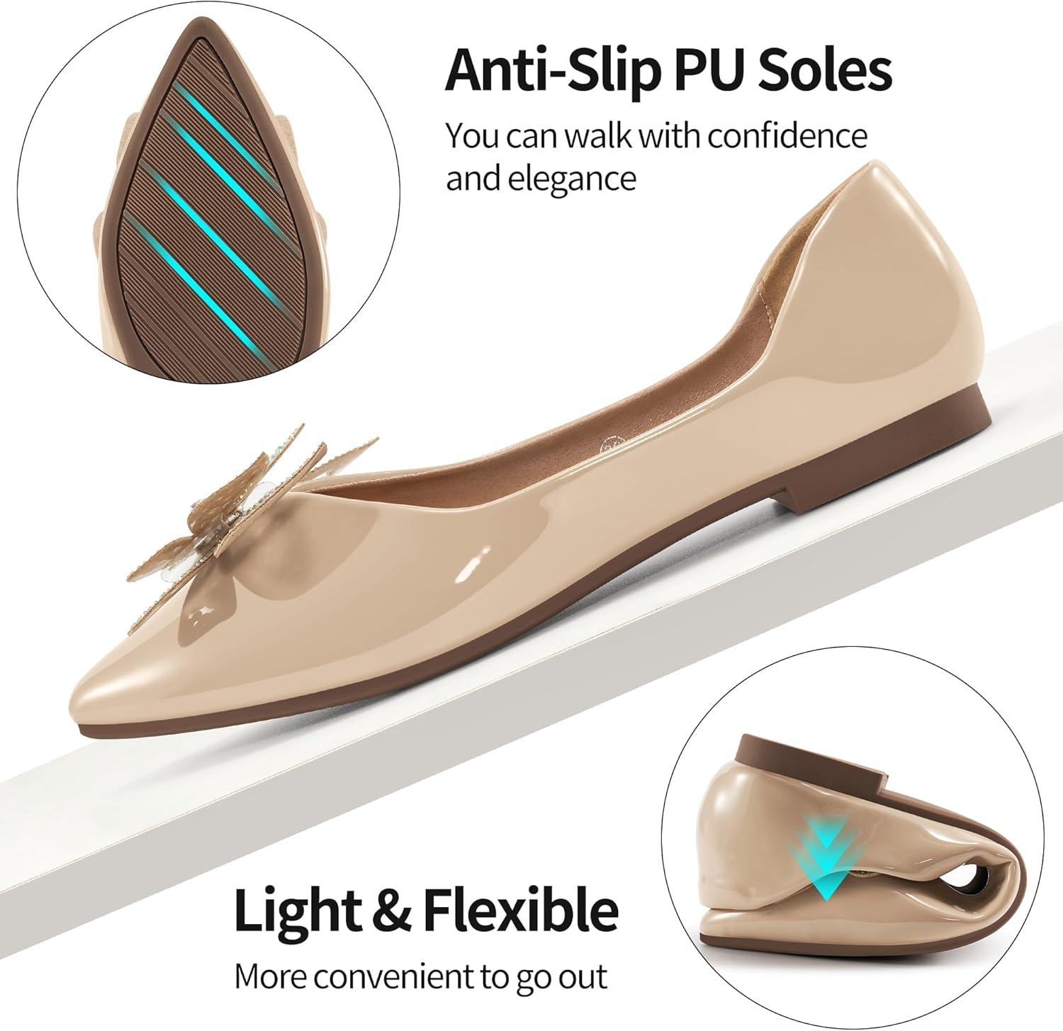 image:imageDressy Flats for Women Wedding Pointed Toe Comfortable Bowknot Womens Flats Slip On Casual Ladies ShoesApricot