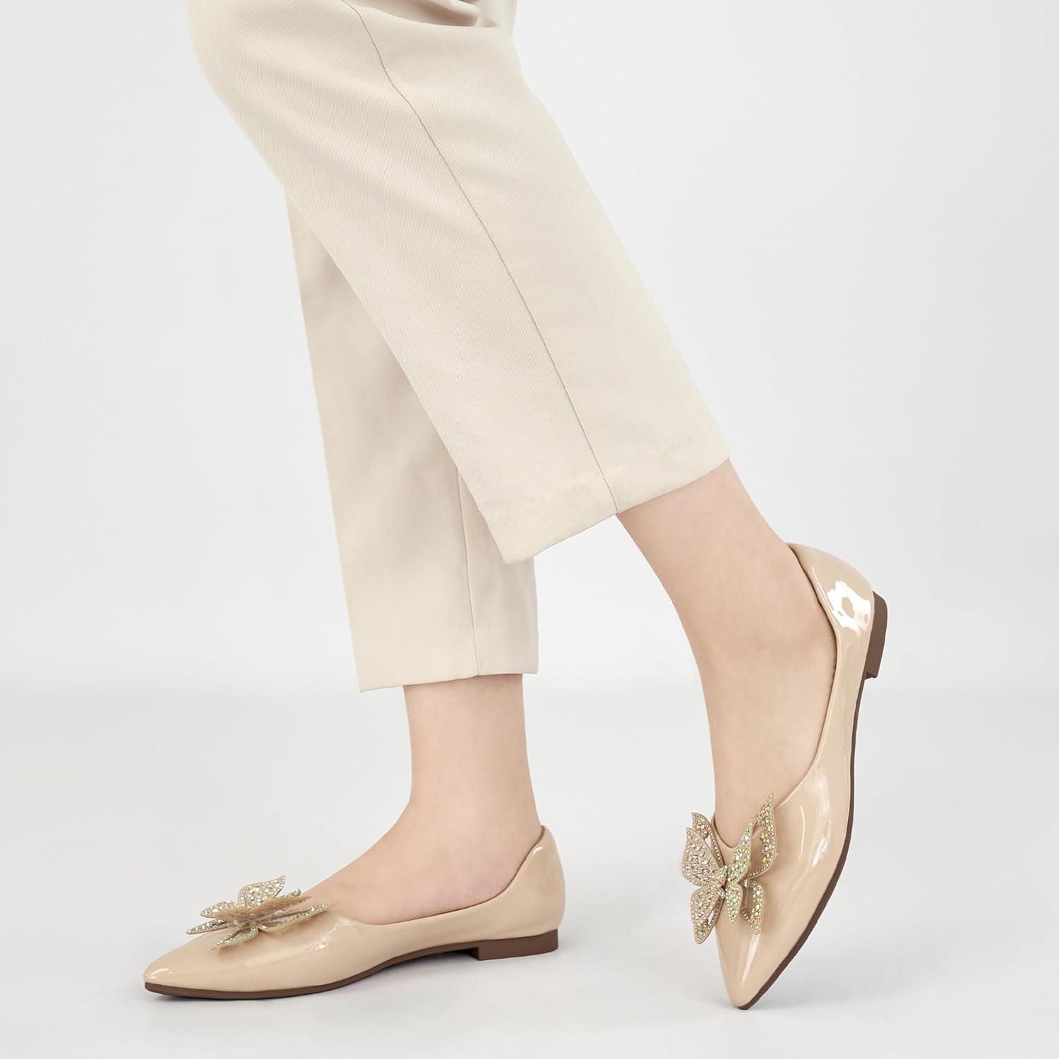 image:imageDressy Flats for Women Wedding Pointed Toe Comfortable Bowknot Womens Flats Slip On Casual Ladies ShoesApricot