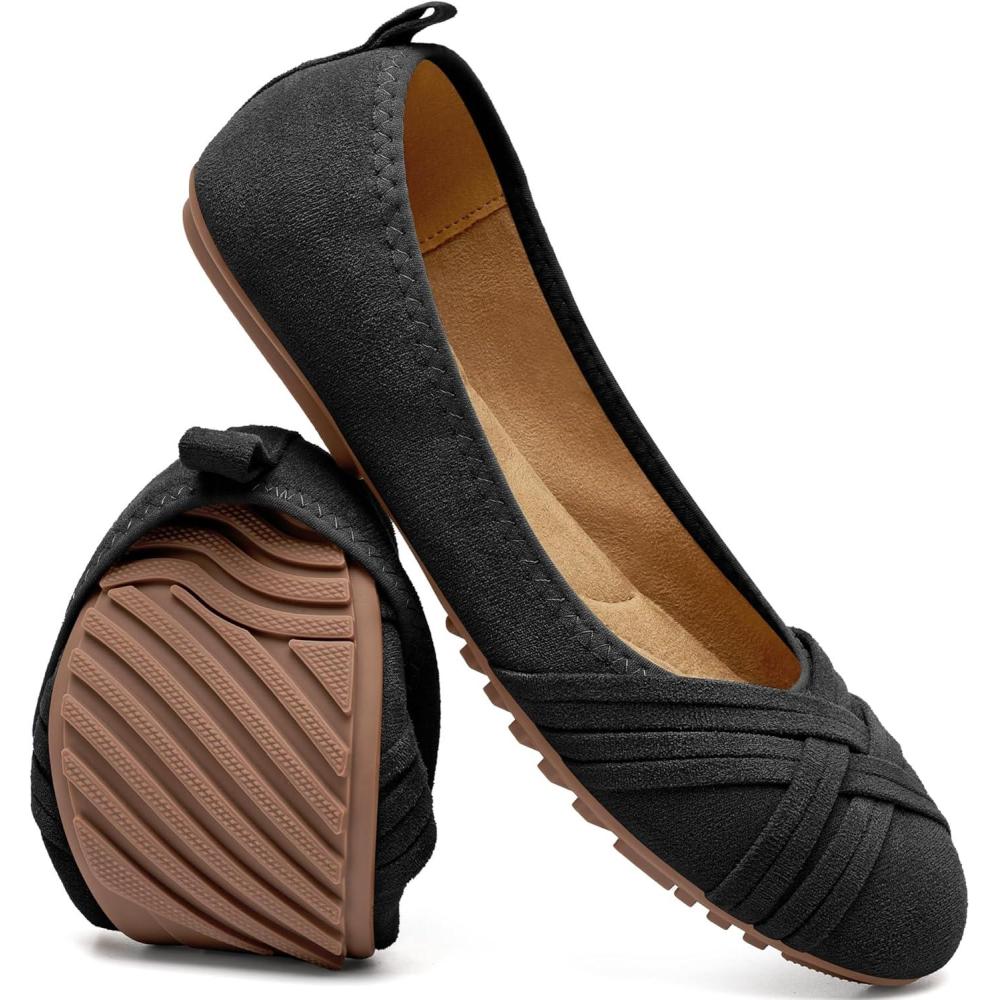 image:imageAomigoct Womens Comfortable Dress Flats Classic Suede amp Memory Foam for Office All Day  AntiSlip amp AntiRub Heel for Confidence in Commute  Working ProfessionalsBlack