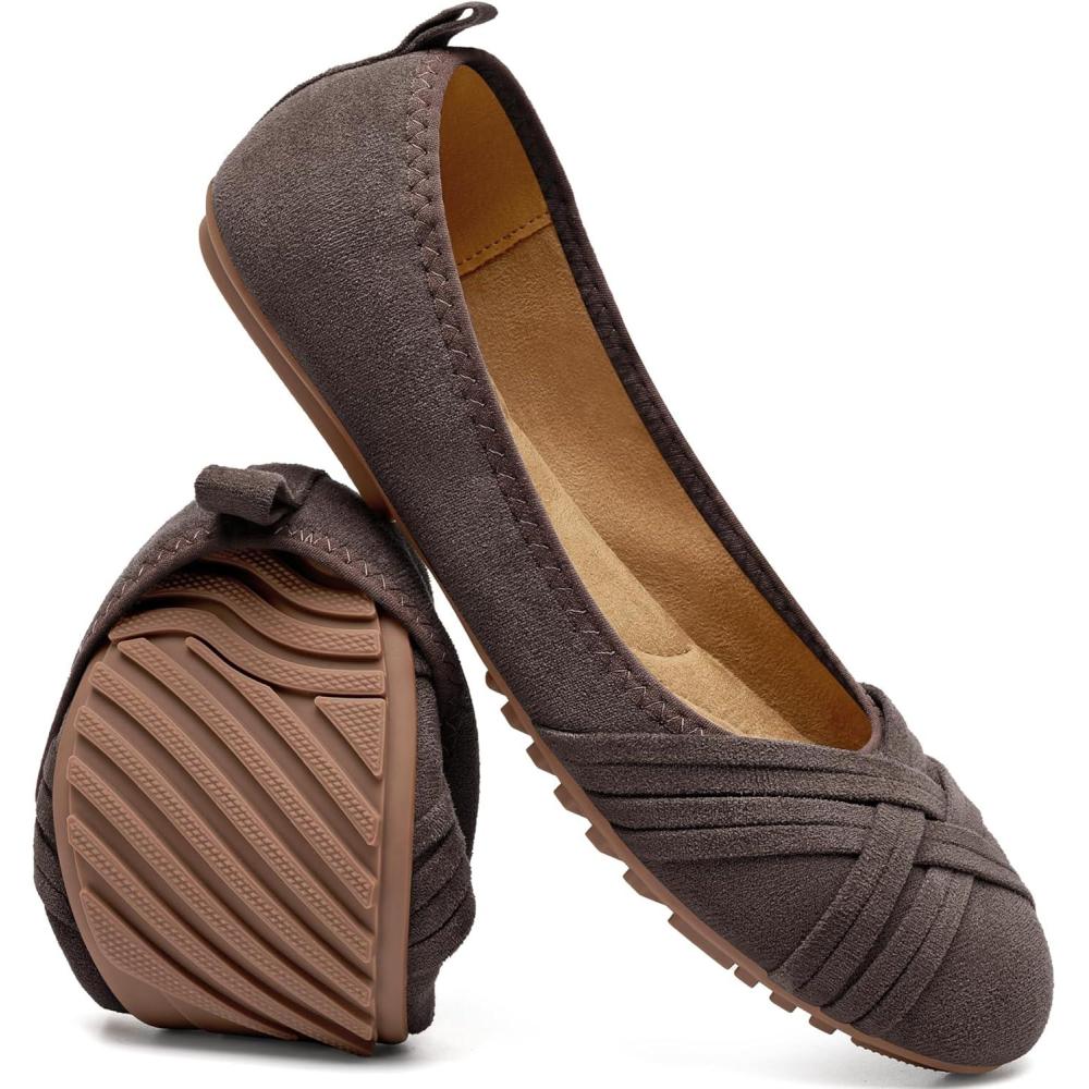 image:imageAomigoct Womens Comfortable Dress Flats Classic Suede amp Memory Foam for Office All Day  AntiSlip amp AntiRub Heel for Confidence in Commute  Working ProfessionalsCoffee