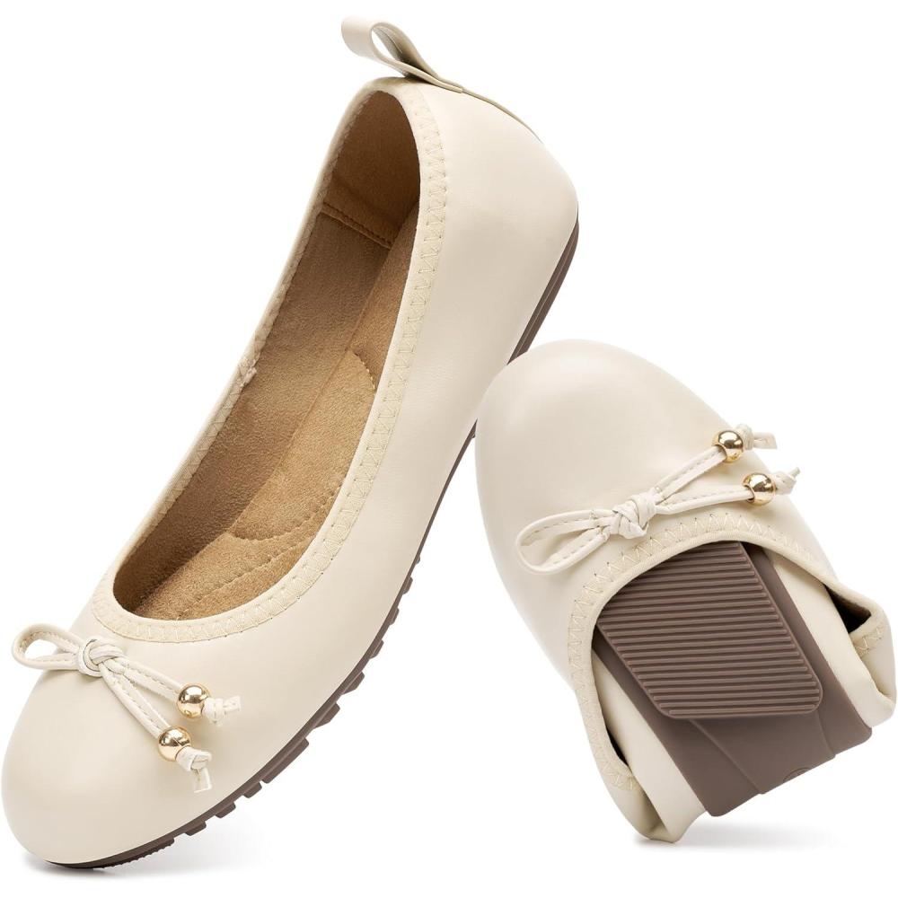 image:imageCasual Womens Ballet Flats SlipOn Design amp Cushioned Comfort for Daily Work Quiet PU Soles amp Round Toe for Confidence in Office  Working WomenBeige