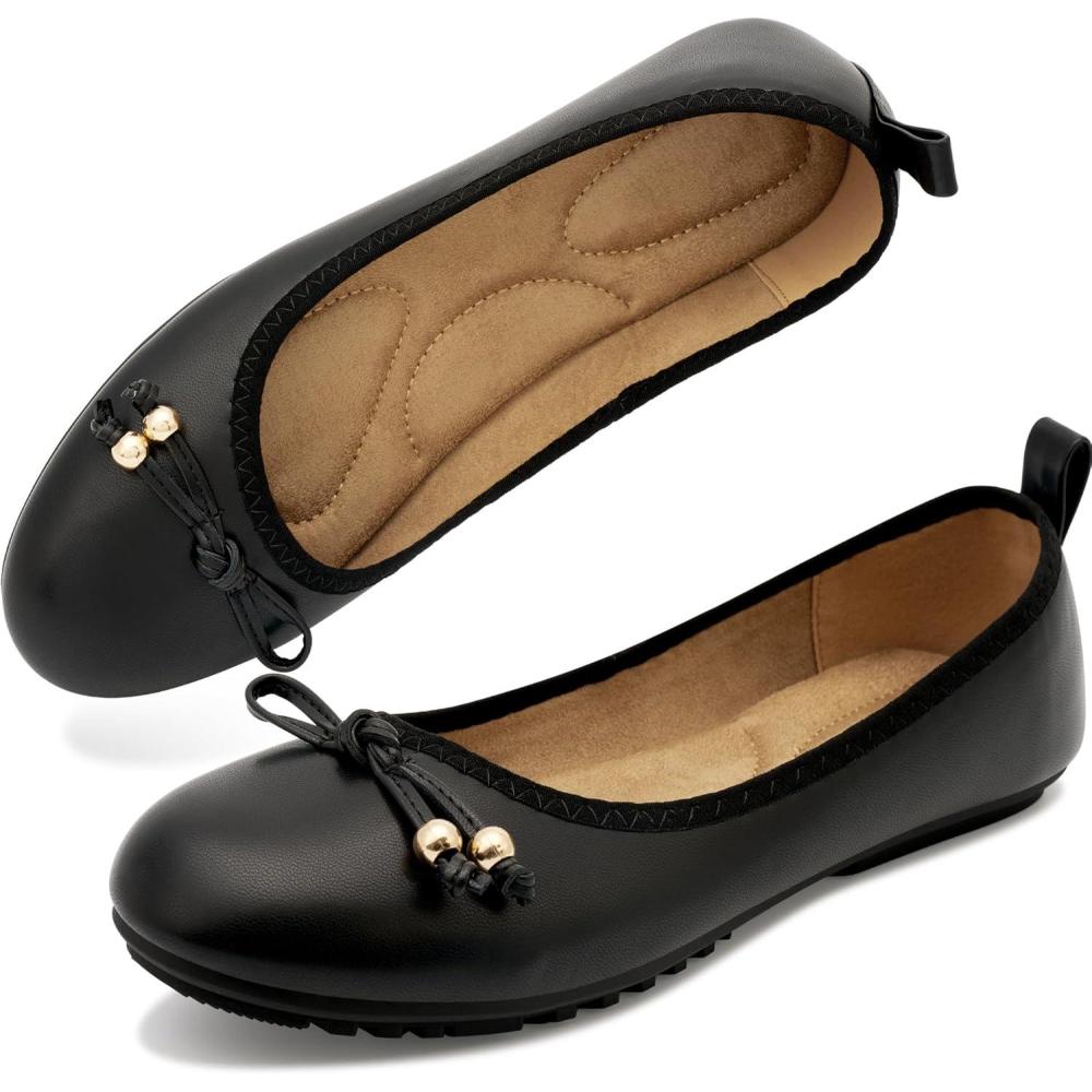 image:imageCasual Womens Ballet Flats SlipOn Design amp Cushioned Comfort for Daily Work Quiet PU Soles amp Round Toe for Confidence in Office  Working WomenBlack