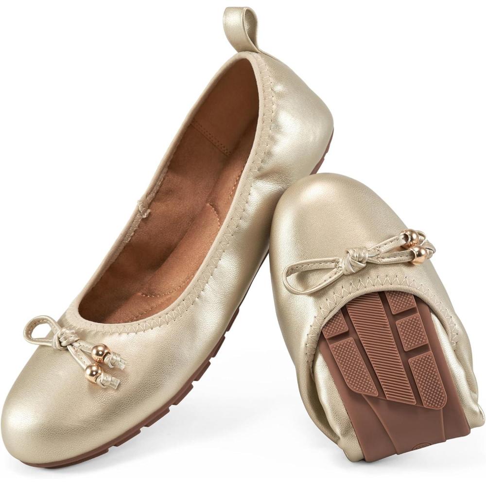 image:imageCasual Womens Ballet Flats SlipOn Design amp Cushioned Comfort for Daily Work Quiet PU Soles amp Round Toe for Confidence in Office Working WomenGold