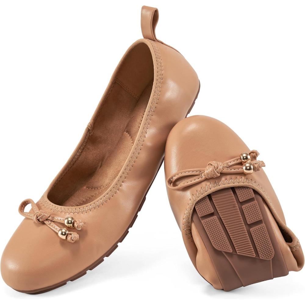 image:imageCasual Womens Ballet Flats SlipOn Design amp Cushioned Comfort for Daily Work Quiet PU Soles amp Round Toe for Confidence in Office Working WomenNude