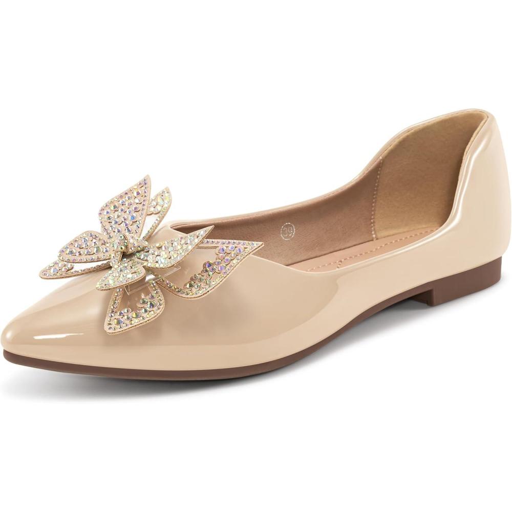 image:imageDressy Flats for Women Wedding Pointed Toe Comfortable Bowknot Womens Flats Slip On Casual Ladies ShoesApricot