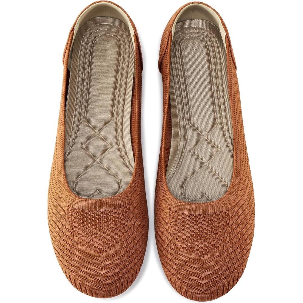 image:imageWomen Comfortable Casual Flats Lightweight amp AntiSlip for Outdoor Walking  Soft Insole amp Breathable Knit for Confidence  Women 2545Brown
