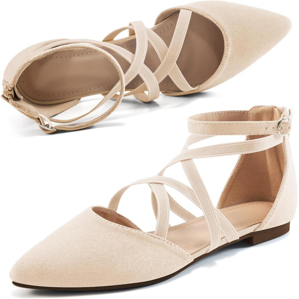 image:imageWomens Ballet Flats for Wedding Comfortable Dress Work Flat for 2026  Ladies Dressy Zipper Walking ShoesBeigesuede