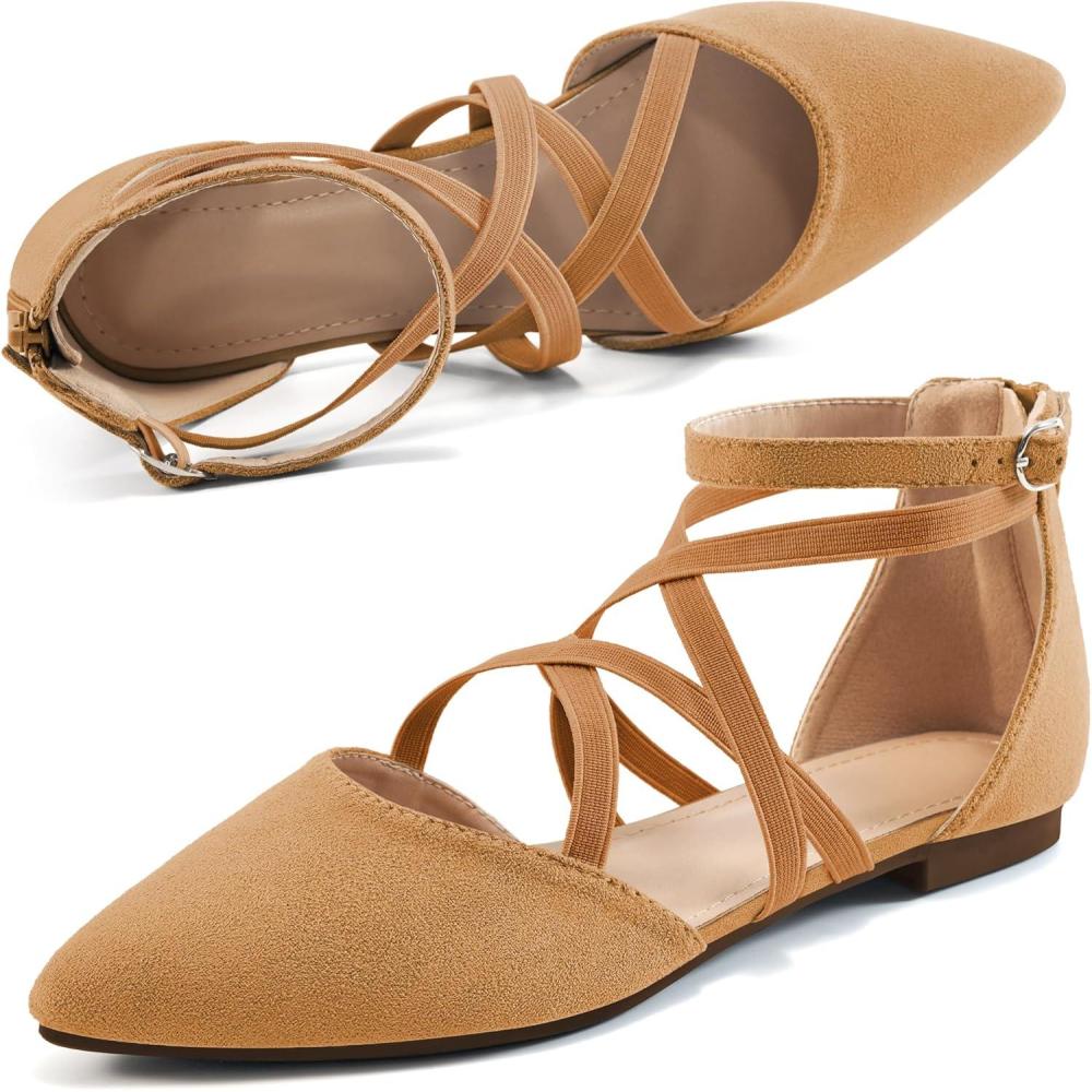 image:imageWomens Ballet Flats for Wedding Comfortable Dress Work Flat for 2026  Ladies Dressy Zipper Walking ShoesBrownsuede