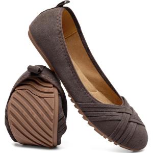 Aomigoct Womens Comfortable Dress Flats: Classic Suede & Memory Foam for Office All Day – Anti-Slip & Anti-Rub Heel for Confidence in Commute – Working Professionals(Coffee)
