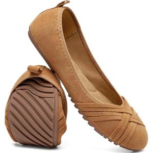 Aomigoct Womens Comfortable Dress Flats: Classic Suede & Memory Foam for Office All Day – Anti-Slip & Anti-Rub Heel for Confidence in Commute – Working Professionals(Brown)