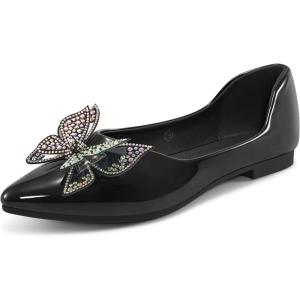 Dressy Flats for Women Wedding: Pointed Toe Comfortable Bowknot Womens Flats – Slip On Casual Ladies Shoes(Black)