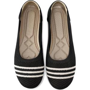 Women Comfortable Casual Flats: Lightweight & Anti-Slip for Outdoor Walking – Soft Insole & Breathable Knit for Confidence – Women 25-45(Black Stripe)