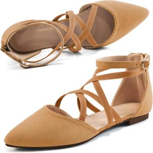 Womens Ballet Flats for Wedding: Comfortable Dress Work Flat for 2026 – Ladies Dressy Zipper Walking Shoes(Brown-suede)