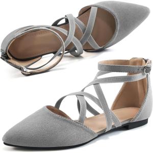 Womens Ballet Flats for Wedding: Comfortable Dress Work Flat for 2026 – Ladies Dressy Zipper Walking Shoes(Grey-suede)