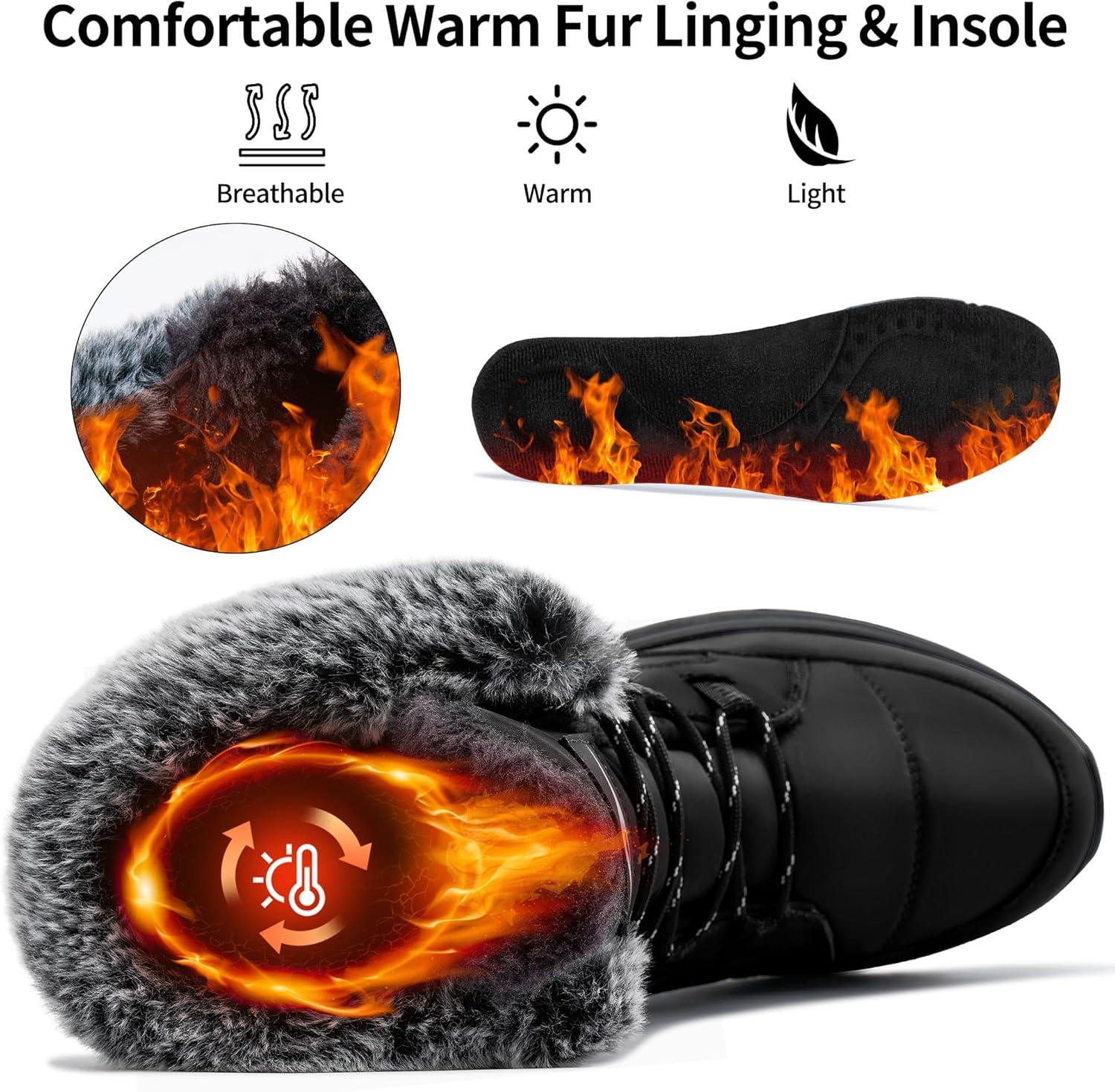 image:imageSnow Boots for Women Winter Warm Comfortable Fur Lines Waterproof Booties for Walking Work OutdoorBlack