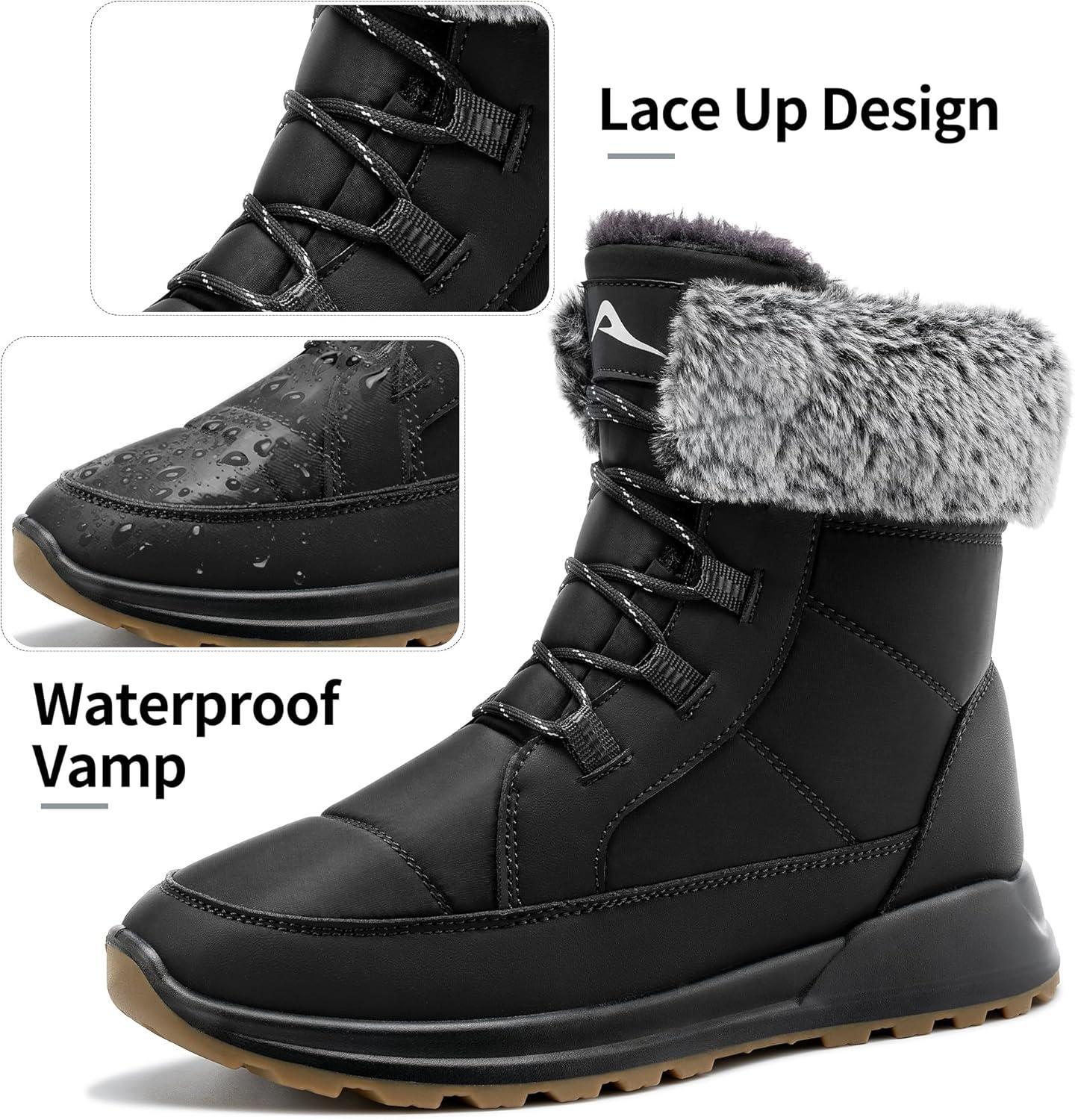image:imageSnow Boots for Women Winter Warm Comfortable Fur Lines Waterproof Booties for Walking Work OutdoorBlack