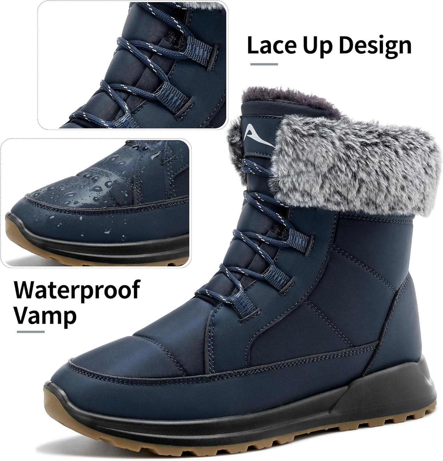 image:imageSnow Boots for Women Winter Warm Comfortable Fur Lines Waterproof Booties for Walking Work OutdoorBlue
