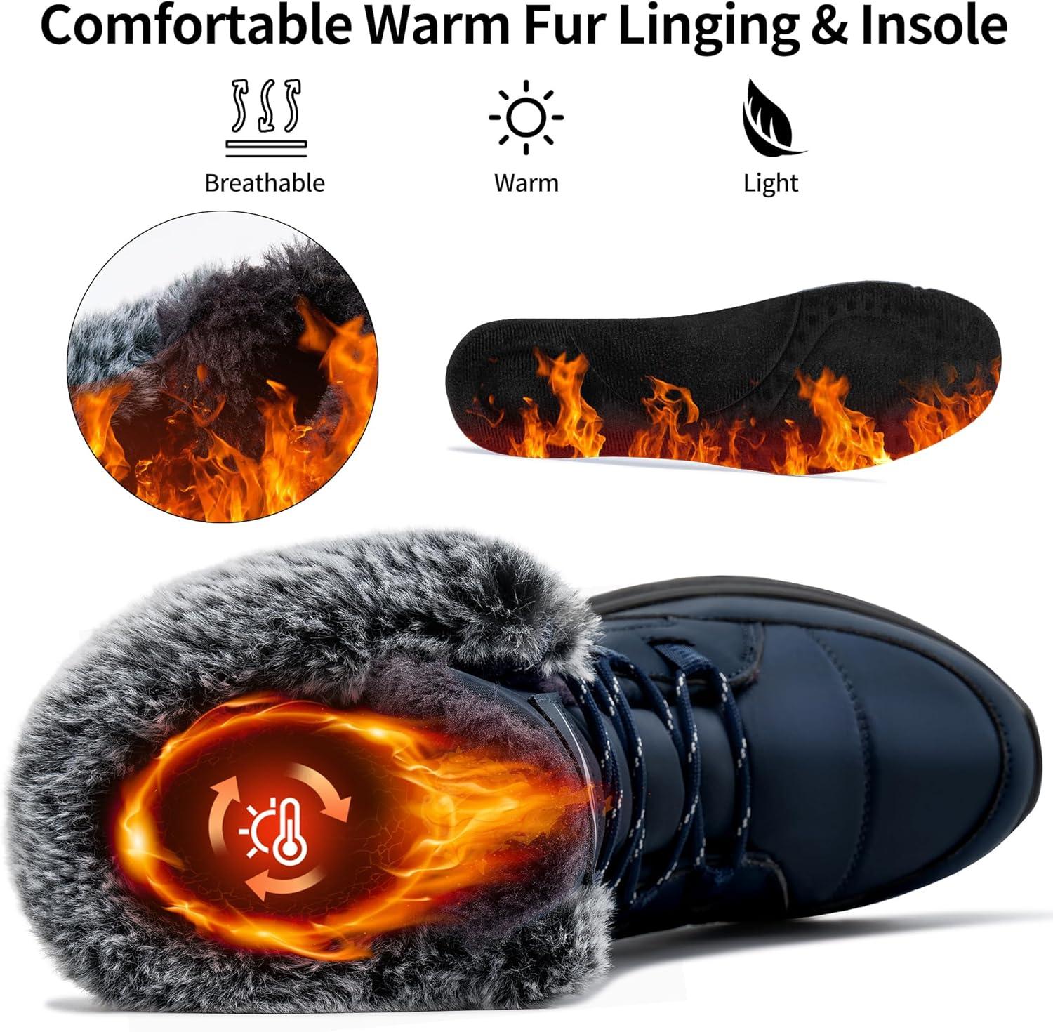 image:imageSnow Boots for Women Winter Warm Comfortable Fur Lines Waterproof Booties for Walking Work OutdoorBlue