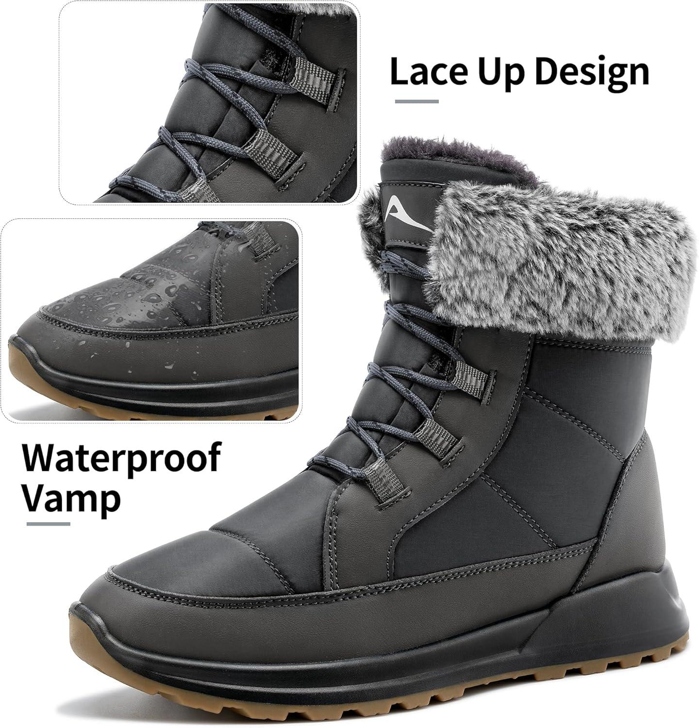 image:imageSnow Boots for Women Winter Warm Comfortable Fur Lines Waterproof Booties for Walking Work OutdoorGrey