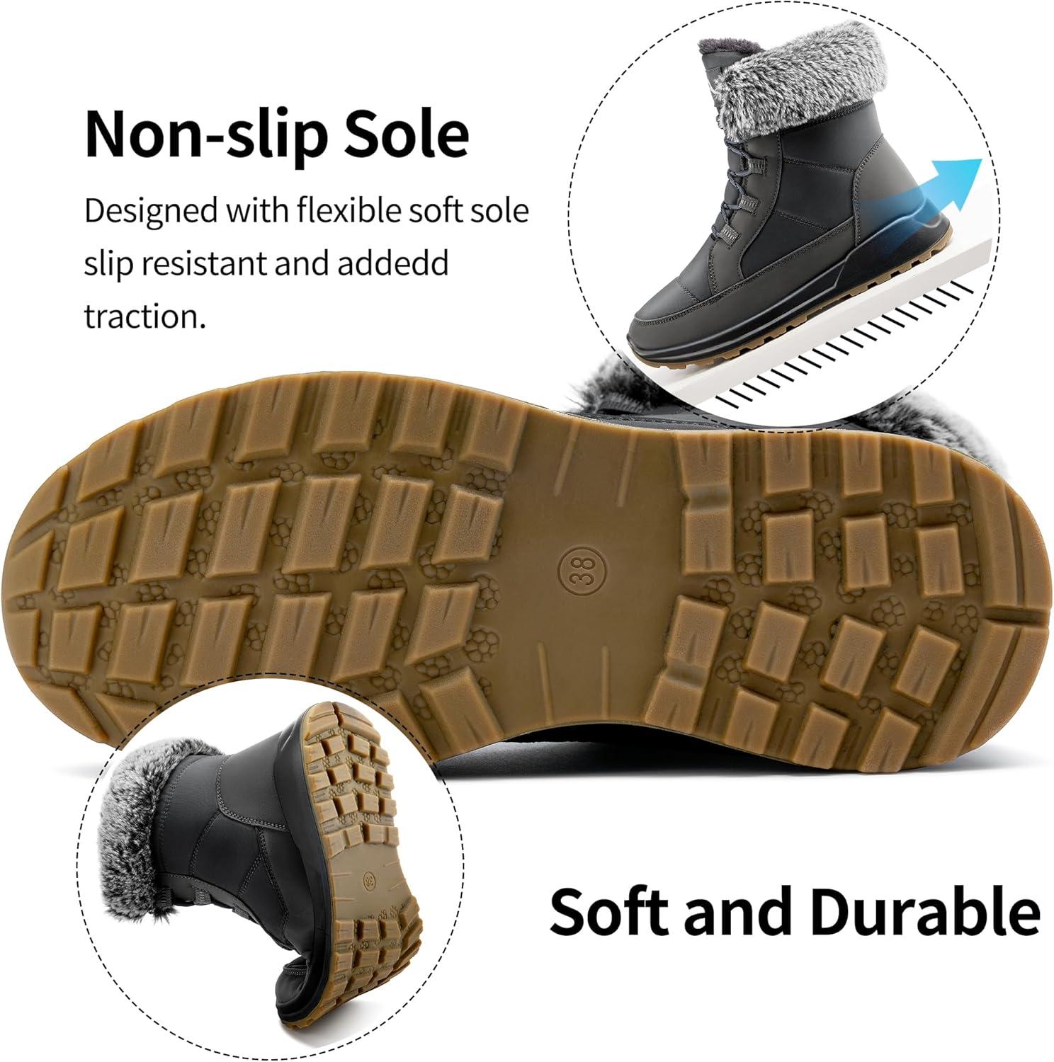 image:imageSnow Boots for Women Winter Warm Comfortable Fur Lines Waterproof Booties for Walking Work OutdoorGrey