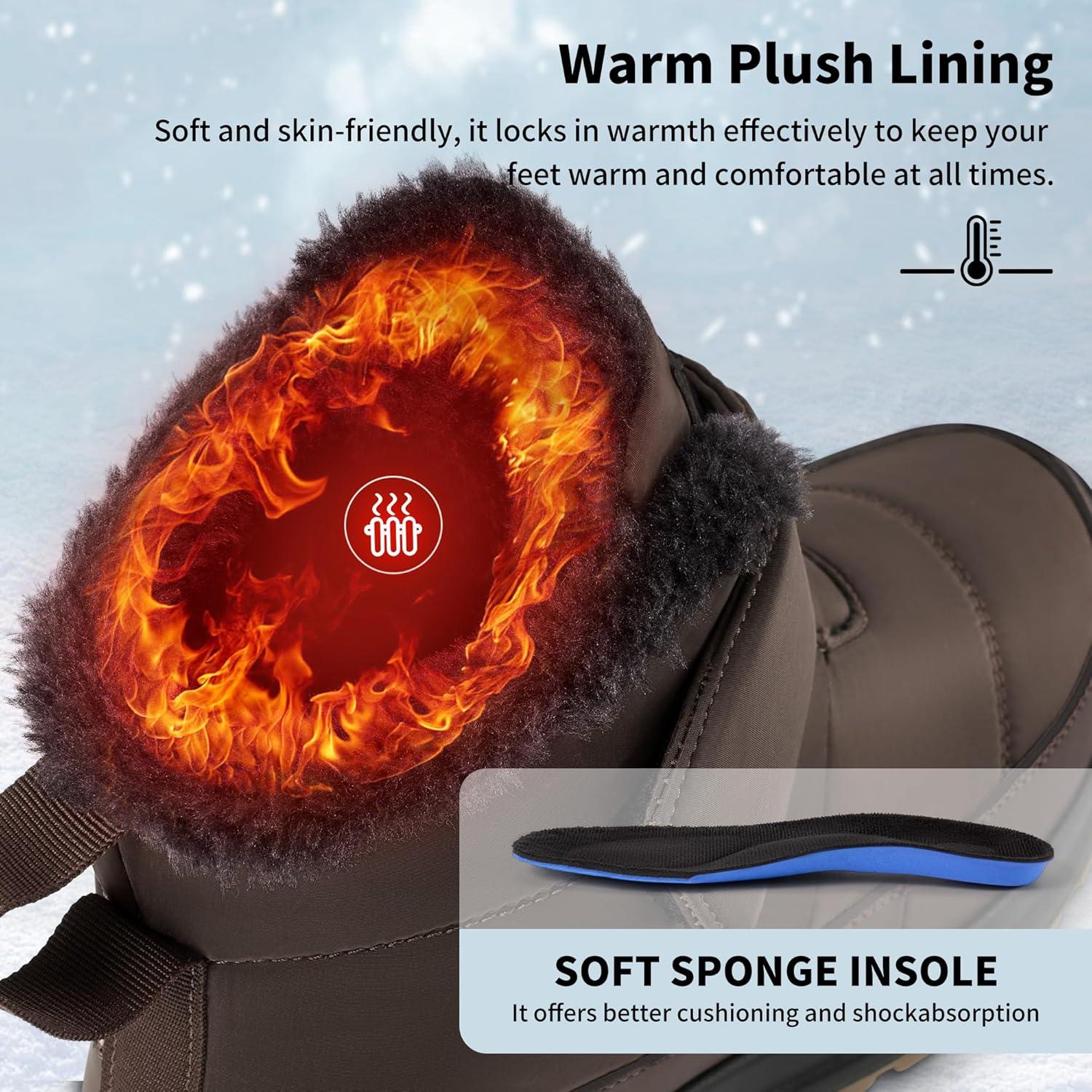 image:imageWomen Snow Boots Winter Waterproof Warm Fur Lined Comfortable Booties for Outdoor WalkingBrown