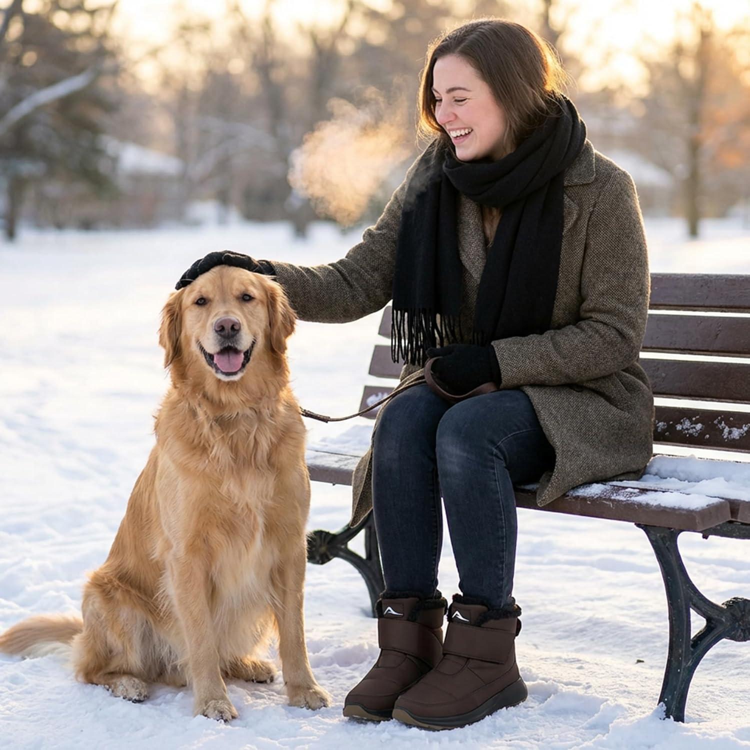 image:imageWomen Snow Boots Winter Waterproof Warm Fur Lined Comfortable Booties for Outdoor WalkingBrown