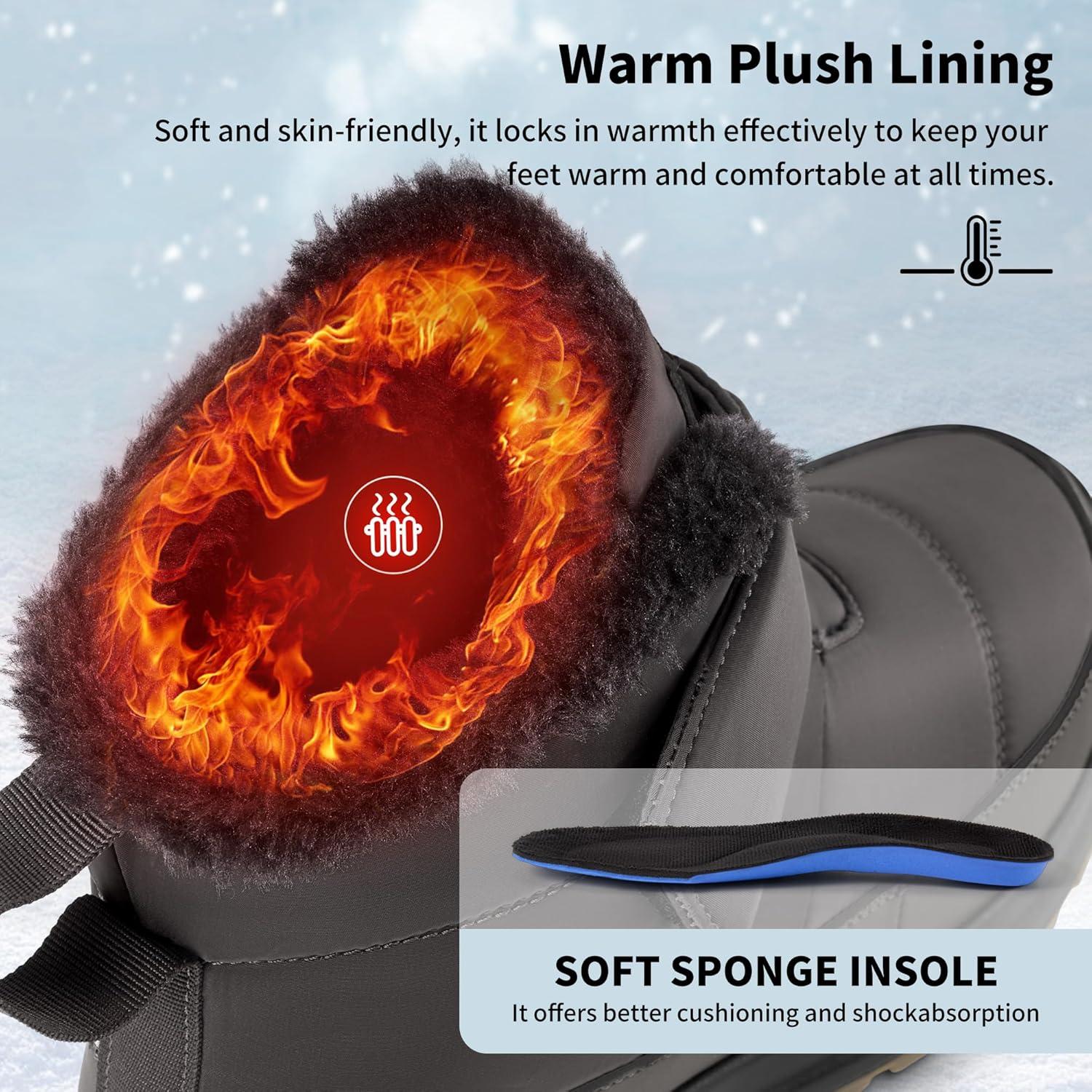 image:imageWomen Snow Boots Winter Waterproof Warm Fur Lined Comfortable Booties for Outdoor WalkingGrey