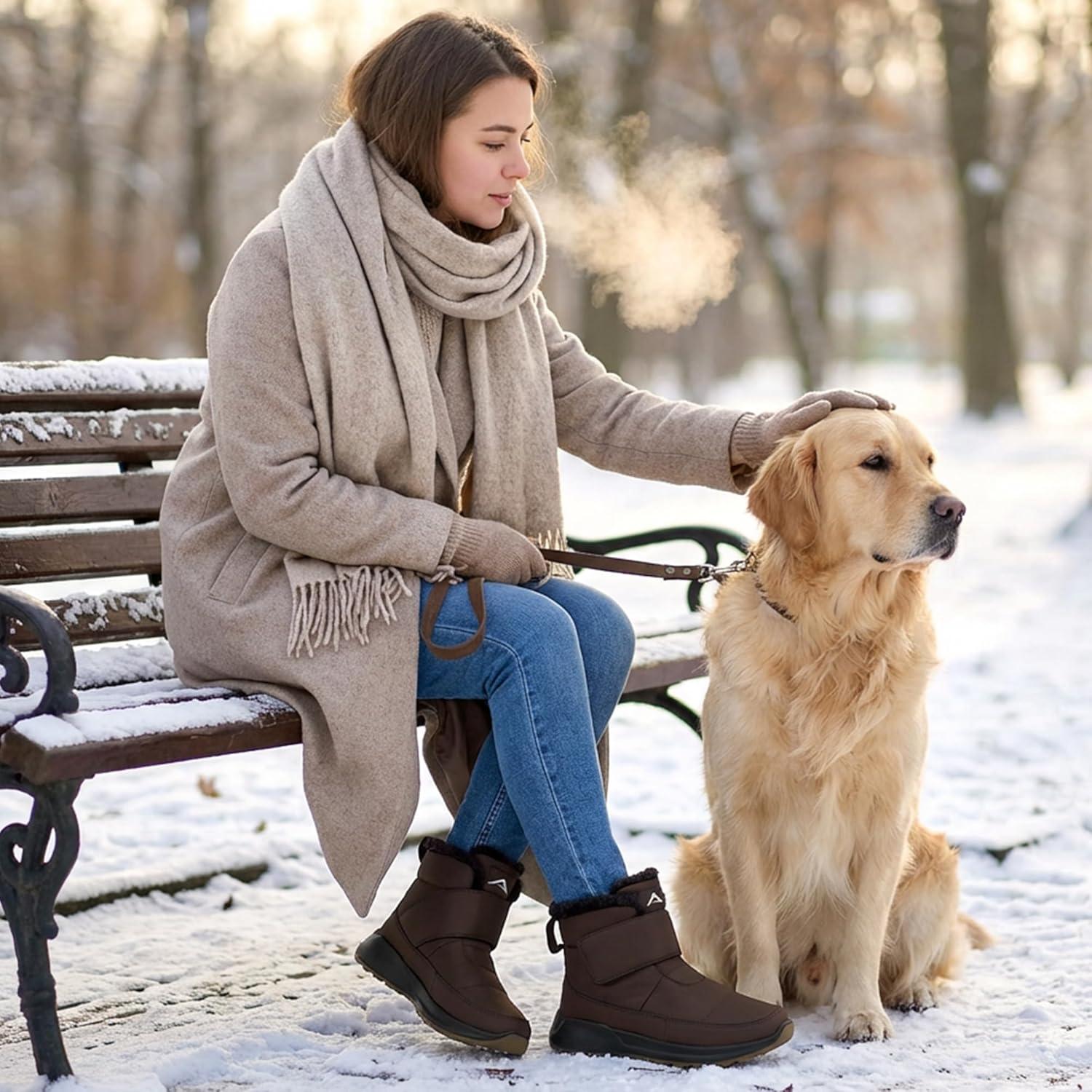 image:imageWomen Snow Boots Winter Waterproof Warm Fur Lined Comfortable Booties for Outdoor WalkingGrey