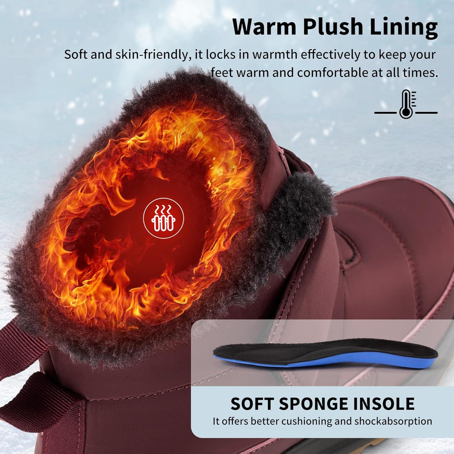 image:imageWomen Snow Boots Winter Waterproof Warm Fur Lined Comfortable Booties for Outdoor WalkingRed