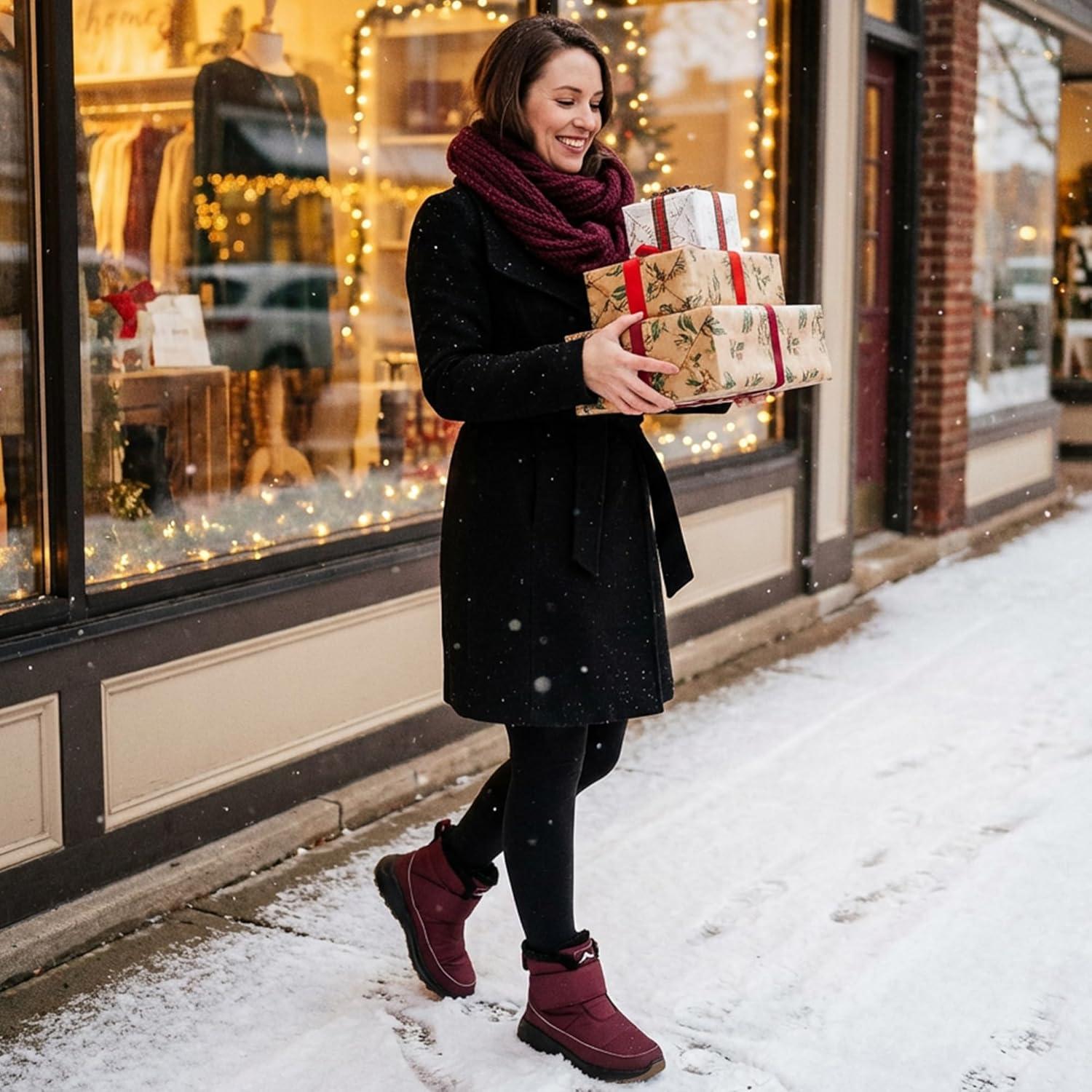 image:imageWomen Snow Boots Winter Waterproof Warm Fur Lined Comfortable Booties for Outdoor WalkingRed