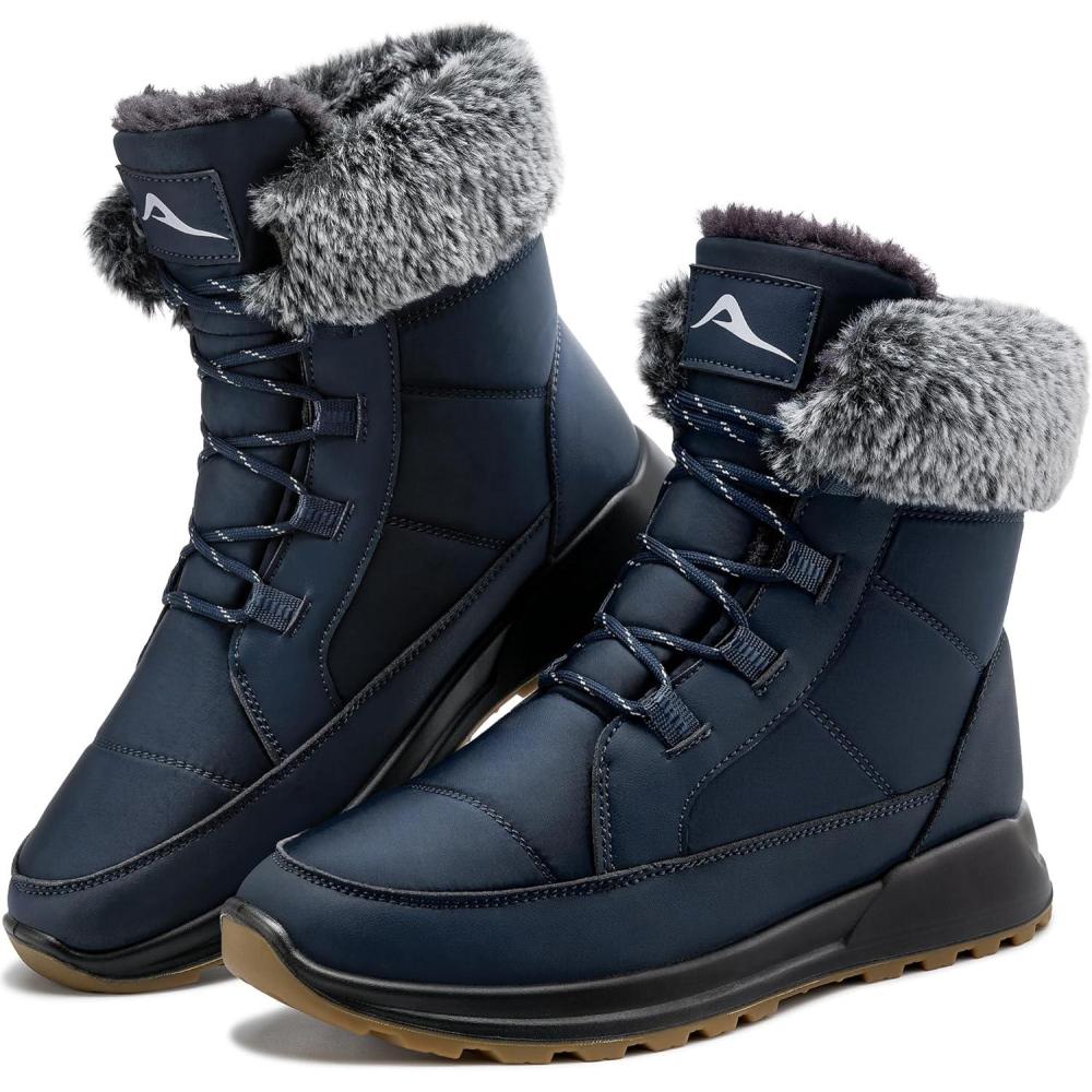 image:imageSnow Boots for Women Winter Warm Comfortable Fur Lines Waterproof Booties for Walking Work OutdoorBlue