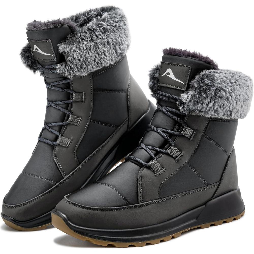 image:imageSnow Boots for Women Winter Warm Comfortable Fur Lines Waterproof Booties for Walking Work OutdoorGrey