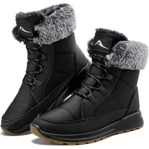 Snow Boots for Women Winter: Warm Comfortable Fur Lines Waterproof Booties for Walking Work Outdoor(Black)
