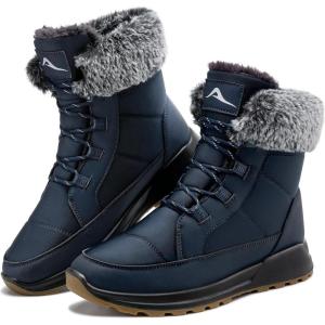 Snow Boots for Women Winter: Warm Comfortable Fur Lines Waterproof Booties for Walking Work Outdoor(Blue)