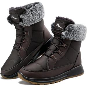 Snow Boots for Women Winter: Warm Comfortable Fur Lines Waterproof Booties for Walking Work Outdoor(Brown)